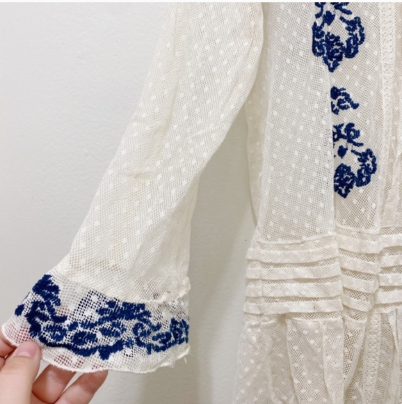 Free People Jocelyn Embroidered Sheer Ivory Top Sz Small - Picture 4 of 8